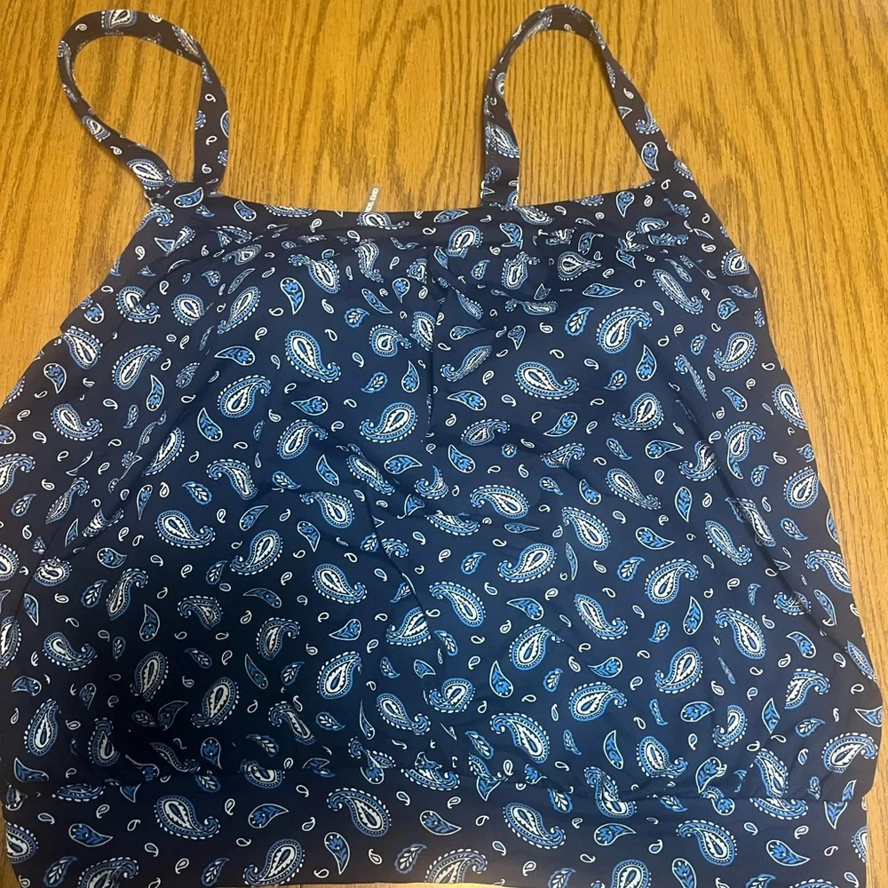 Lands' End Navy Blue paisley blouson  tankini top and matching swim bottoms 16W - Picture 5 of 7